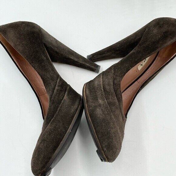 Prada Vintage Brown Suede Pumps Heels Size 37/6.5 With Toe Taps Cone Pleats Sole - Picture 7 of 16